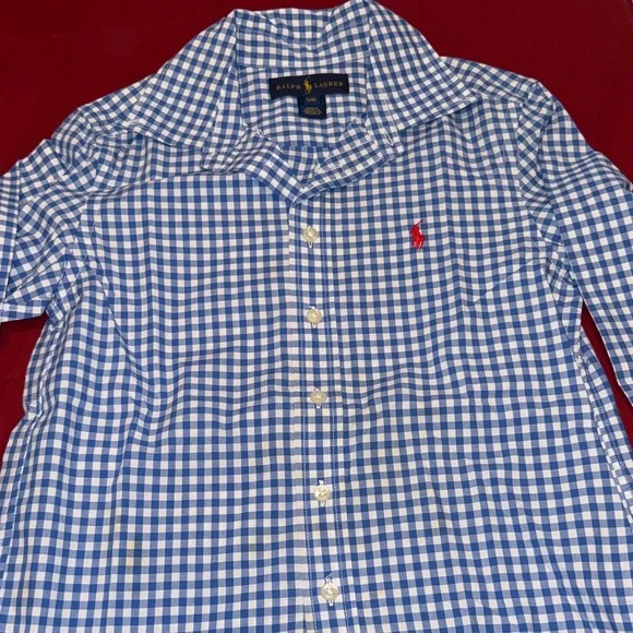 Polo by Ralph Lauren Blue and White Gingham Button-Down Shirt - Boys Size S(8) - Picture 2 of 4